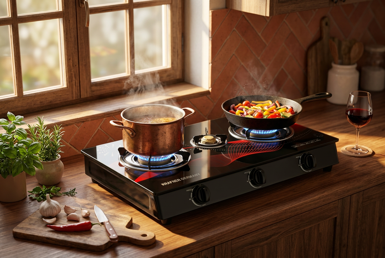 krafner-red-lifestyle Aragaz Cu Plita Din Sticla Si 3 Ochiuri, Alimentare GPL Butelie, Sticla Securizata - imagine 7