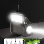 Kit Solar Camping GD-8076, Radio FM, USB, MP3 Player, Sistem iluminare LED cu Panou, Lanterna, 4 Becuri Led, Capacitate baterie: 10000 mAh