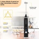 Mixer spumator de lapte, 2 in 1 Electric Dispozitiv spumare lapte cu 2 capete, 3 Trepte viteza, incarcare USB, Otel inoxidabil, pentru latte, ciocolata calda, lapte si cafea - imagine 4