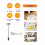 Mixer spumator de lapte, 2 in 1 Electric Dispozitiv spumare lapte cu 2 capete, 3 Trepte viteza, incarcare USB, Otel inoxidabil, pentru latte, ciocolata calda, lapte si cafea - imagine 3