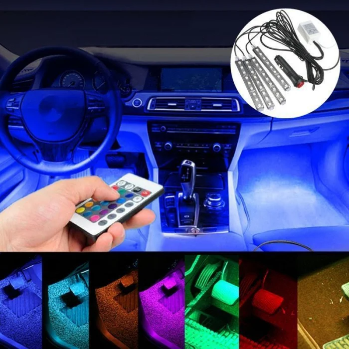 descărcare (12) Kit 4 Benzi 12LED RGB Interior Auto Multicolore cu Telecomanda, Impermeabile cu Alimentare la Bricheta - 12V - imagine 8