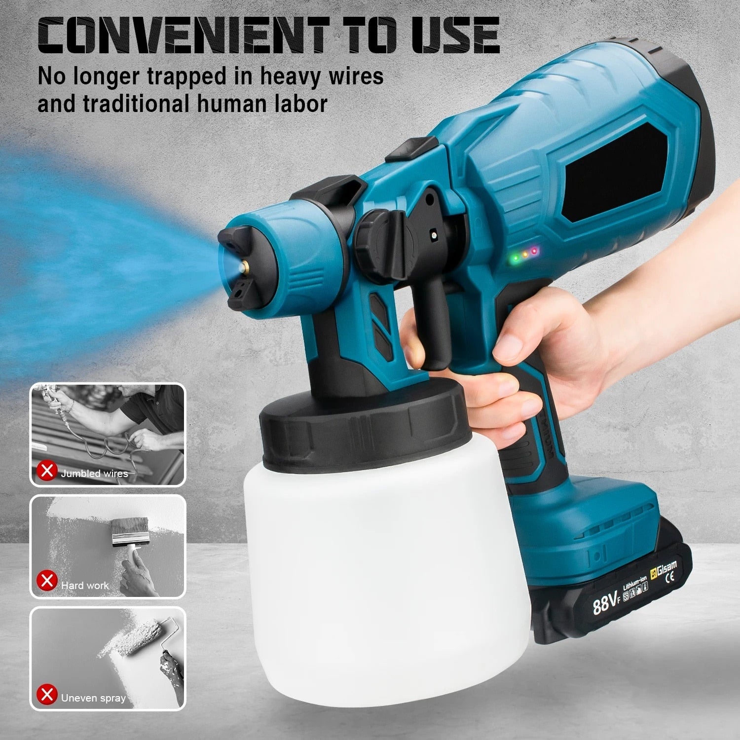 Pulverizator_Electric_de_vopsea_1 Pulverizator Electric de vopsea cu 2 acumulatori de 48v, 1000ml - 3 moduri de pulverizare, ideal pentru tavane, pereti si garduri - imagine 2