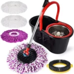 Set Mop Rotativ, Cuva din Inox, 4 Rezerve Diferite + Perie Rosturi, Covoare Incluse