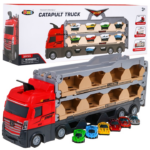 Set Camion 3in1 cu remorca, masini de jucarie cu arcuri pentru copii, Pista cu catapulta, piese