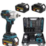 Cheie de Impact- Masina de Insurubat German Meister, 550Nm, 43 de Accesorii, 2 Acumulatori 48V valiza de transport inclusa