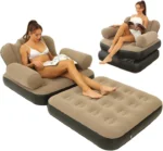 Fotoliu gonflabil, 2-in-1, pliabil, multifunctional, potrivit pentru dormitor si living, usor de depozitat, maro/negru