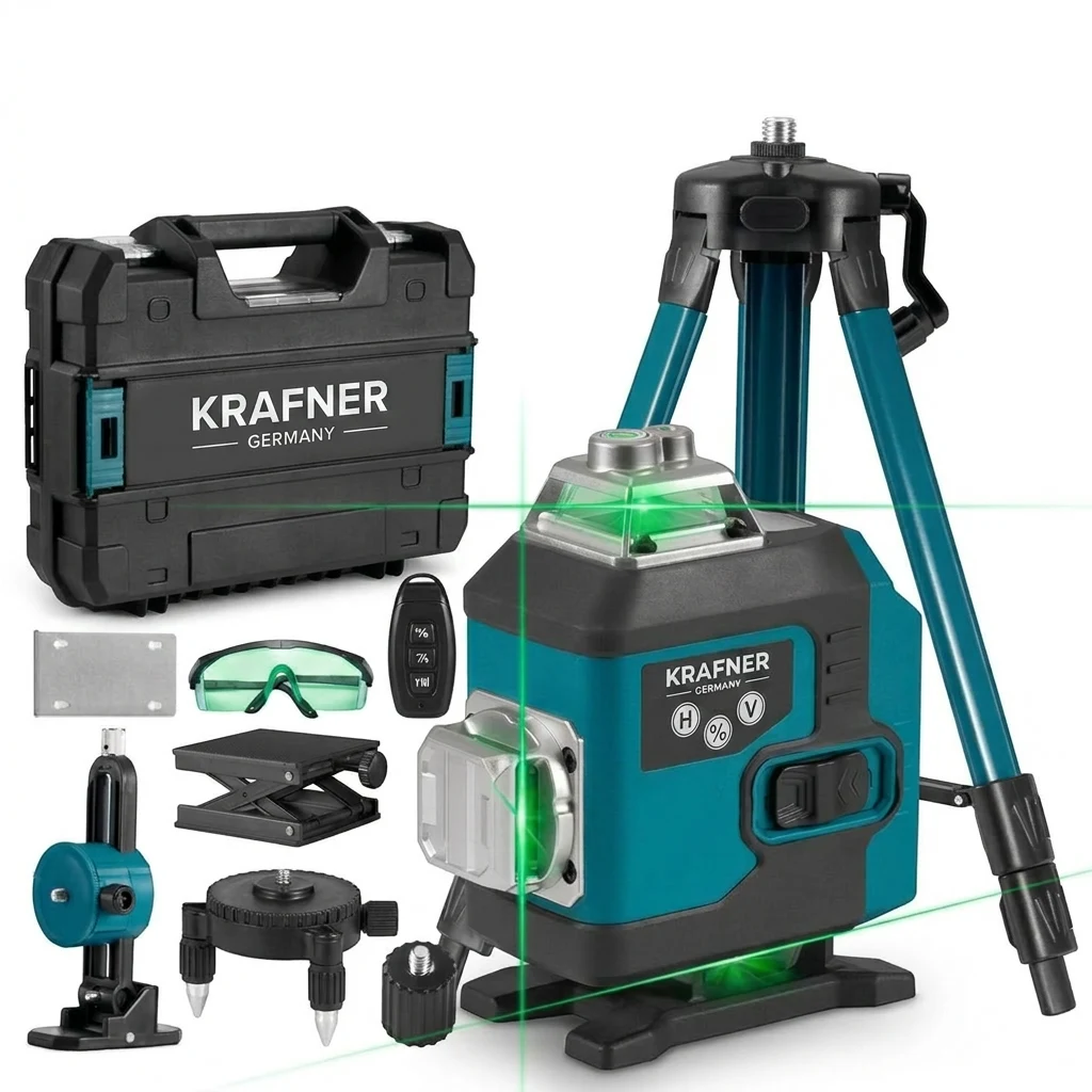 krafner-laser-level-v2 Nivela laser 4D, 16 linii, auto-nivelare, alimentare USB, 2 baterii, inaltime ajustabila 1.5M - imagine 1