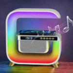 Lampa Smart LED RGB, 5 in 1, boxa Bluetooth, FM, Aux, incarcare Wireless rapida, ceas cu alarma, functie de raspuns la telefon, Alb - imagine 3