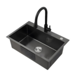 Chiuveta de Bucatarie Premium Gri Antracit-Negru cu Scurgător, Inox, 72x48x25 cm - imagine 3