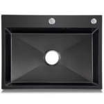 Chiuveta de Bucatarie Premium Gri Antracit-Negru cu Scurgător, Inox, 72x48x25 cm - imagine 2