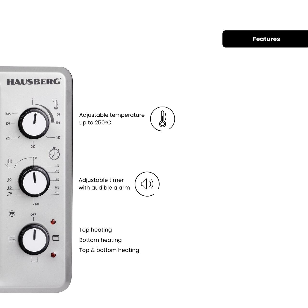 descărcare - 2025-05-08T170836.300 Cuptor Electric Hausberg HB-8000P capacitate 48 Litri, putere 1800W, Temperatura maxima 230 grade, timer prevazut cu alarma sonora - imagine 6