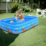 Piscina Gonflabila Pentru Copii, Dimensiuni 150 x 102 x 50 cm,  Exterior / Gradina, Cu Baza Podea Moale Gonflabila, 3 Inele Gonflabile, Dreptunghiulara, Instalare Rapida, Vinil, 3+ Ani, Multicolor - imagine 2