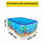 Piscina Gonflabila Pentru Copii, Dimensiuni 150 x 102 x 50 cm,  Exterior / Gradina, Cu Baza Podea Moale Gonflabila, 3 Inele Gonflabile, Dreptunghiulara, Instalare Rapida, Vinil, 3+ Ani, Multicolor - imagine 3