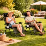 Set 2 Sezlong Scaun Pliabile Gravitație Zero pentru Terasă și Grădină, Reglabile cu Tetieră și Suport pentru Băuturi, Negru - imagine 2
