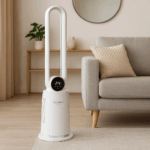 Ventilator turn digital Hausberg HB-5957AB, 65W, 12 viteze, 4 programe, ionizare negativa, temporizator 12h, oscilatie 40°, LED, telecomanda, alb - imagine 2