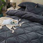 Lenjerie De Pat, 4 Piese, Catifea, Cu Elastic - Gri Inchis - imagine 4