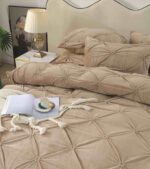 Lenjerie De Pat, 4 Piese, Catifea, Cu Elastic - Crem - imagine 3