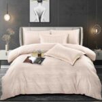 Lenjerie HoReCa, pat dublu, damasc finetat Deluxe, 6 piese, Sampanie