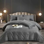 Lenjerie HoReCa, pat dublu, damasc finetat Deluxe, 6 piese, Gri Inchis