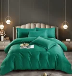 Lenjerie HoReCa, pat dublu, damasc finetat Deluxe, 6 piese, cearceaf pat cu elastic, Verde