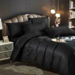 Lenjerie HoReCa, pat dublu, damasc finetat Deluxe, 6 piese, cearceaf pat cu elastic, Negru, - imagine 2