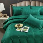 Lenjerie HoReCa, pat dublu, damasc finetat Deluxe, 6 piese, Verde - imagine 3