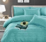 Lenjerie HoReCa, pat dublu, damasc finetat, 6 piese, Turcoaz - imagine 4