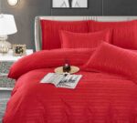 Lenjerie HoReCa, pat dublu, damasc finetat, 6 piese, Rosu - imagine 3