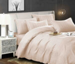 Lenjerie HoReCa, pat dublu, damasc finetat Deluxe, 6 piese, cearceaf pat cu elastic, Crem - imagine 2