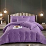 Lenjerie HoReCa, pat dublu, damasc finetat Deluxe, 6 piese, cearceaf pat cu elastic, Mov