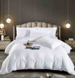 Lenjerie HoReCa, pat dublu, damasc finetat Deluxe, 6 piese, Alb