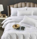 Lenjerie pat 1 persoana, damasc finetat, Deluxe, 4 piese, Alb - imagine 3