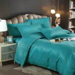 Lenjerie HoReCa, pat dublu, damasc finetat Deluxe, 6 piese, cearceaf pat cu elastic, Turcoaz - imagine 2
