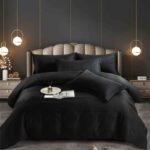 Lenjerie HoReCa, pat dublu, damasc finetat Deluxe, 6 piese, Negru