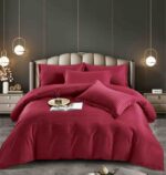 Lenjerie HoReCa, pat dublu, damasc finetat Deluxe, 6 piese, Rosu
