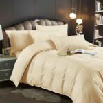 Lenjerie HoReCa, pat dublu, damasc finetat Deluxe, 6 piese, cearceaf pat cu elastic, Crem - imagine 2
