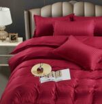 Lenjerie HoReCa, pat dublu, damasc finetat Deluxe, 6 piese, Rosu - imagine 3
