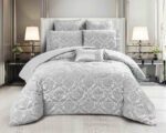 Set Cadou Luxury Jacquard Regal, 7 Piese, Cu Pilota Inclusa, Gri