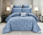 Set Cadou Luxury Jacquard Regal, 7 Piese, Cu Pilota Inclusa,Albastru