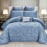Set Cadou Luxury Jacquard Regal, 7 Piese, Cu Pilota Inclusa,Albastru