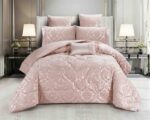 Set Cadou Luxury Jacquard Regal, 7 Piese, Cu Pilota Inclusa,Roz Pudra