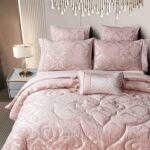 Set Cadou Luxury Jacquard Regal, 7 Piese, Cu Pilota Inclusa,Roz Pudra - imagine 3