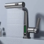Baterie baie/bucatarie cu display temperatura, curgere tip cascada, jet sau spray, dus extractibil