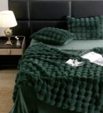 Lenjerie Luxury Pat Dublu, Jojo Home, ExtraPufoasa, din Blanita Artificiala tip Iepure, VERDE