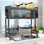 Suport de vase metalic multifunctional cu scurgator, suport pentru ustensile si tacamuri - imagine 2