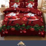 Set Lenjerie Model de Craciun, Pat 1 Persoana, 4 Piese