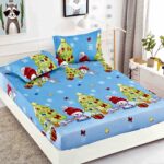 Husa de Pat cu Elastic din Bumbac Finet + 2 Fete de Perna, Pat 2 Persoane