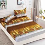 Husa de Pat cu Elastic din Bumbac Finet + 2 Fete de Perna, Pat 2 Persoane