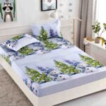 Husa de Pat cu Elastic din Bumbac Finet + 2 Fete de Perna, Pat 2 Persoane – Christmas