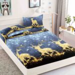 Husa de Pat cu Elastic din Bumbac Finet + 2 Fete de Perna, Pat 2 Persoane – Christmas